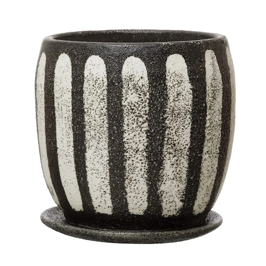 Hello Honey® 7.5" Black & White Hand-Painted Terra Cotta Planter With Saucer Set 2 Hello Honey® 7.5" Black & White Hand-Painted Terra Cotta Planter With Saucer Set - Image 2