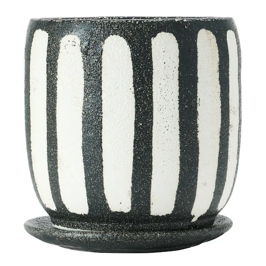Hello Honey® 7.5" Black & White Hand-Painted Terra Cotta Planter With Saucer Set 3 Hello Honey® 7.5" Black & White Hand-Painted Terra Cotta Planter With Saucer Set - Image 3
