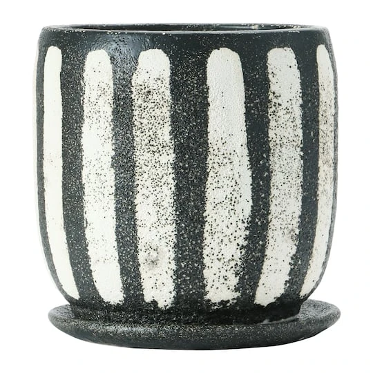 Hello Honey® 7.5" Black & White Hand-Painted Terra Cotta Planter With Saucer Set 6 Hello Honey® 7.5" Black & White Hand-Painted Terra Cotta Planter With Saucer Set - Image 6