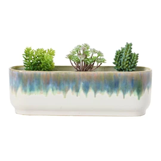 Hello Honey® 14.5" Blue & White Stoneware 3 Section Window Planter 4 Hello Honey® 14.5" Blue & White Stoneware 3 Section Window Planter - Image 4