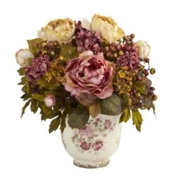 16" Pink & Cream Peony Arrangement In Floral Vase
