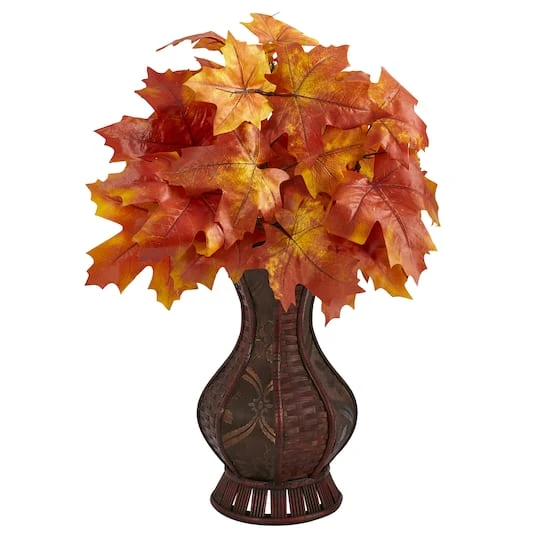 24" Autumn Orange Maple Leaf In Decorative Planter 1 24" Autumn Orange Maple Leaf In Decorative Planter