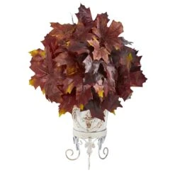20" Autumn Maple Leaf Plant In Metal Planter