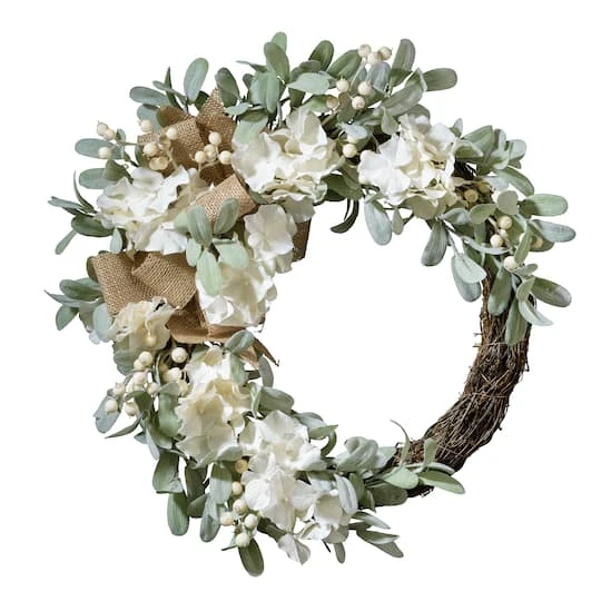 Haute Decor 22" Cream Crescent Hydrangea Wreath 2 Haute Decor 22" Cream Crescent Hydrangea Wreath - Image 2