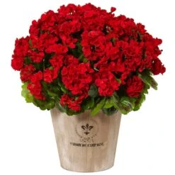 22" Red Geranium In Farmhouse Style Planter