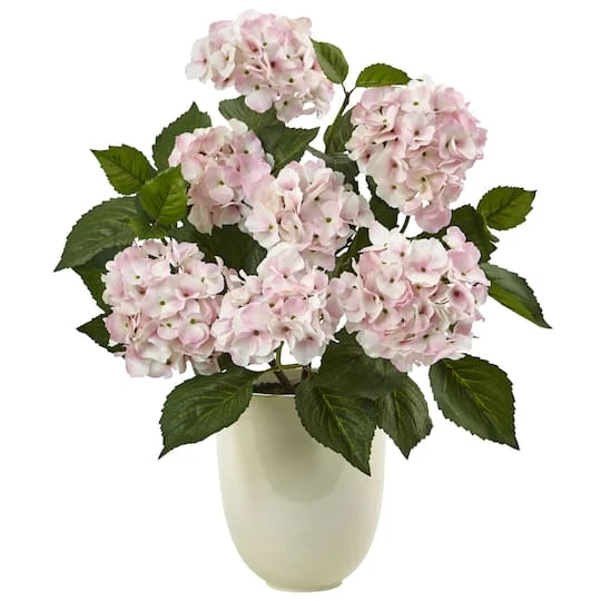 22" Pink Hydrangea Arrangement In White Planter 2 22" Pink Hydrangea Arrangement In White Planter - Image 2