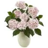 22" Pink Hydrangea Arrangement In White Planter