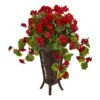 3ft. Red Geranium Plant In Decorative Stand Planter