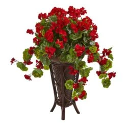 3ft. Red Geranium Plant In Decorative Stand Planter
