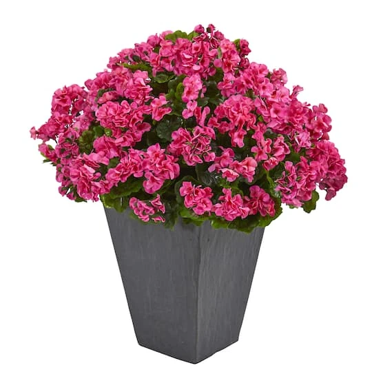 2.7ft. UV Resistant Pink Artificial Geranium In Slate Planter 2 2.7ft. UV Resistant Pink Artificial Geranium In Slate Planter - Image 2