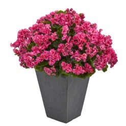 2.7ft. UV Resistant Pink Artificial Geranium In Slate Planter