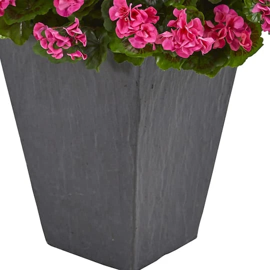 2.7ft. UV Resistant Pink Artificial Geranium In Slate Planter 4 2.7ft. UV Resistant Pink Artificial Geranium In Slate Planter - Image 4