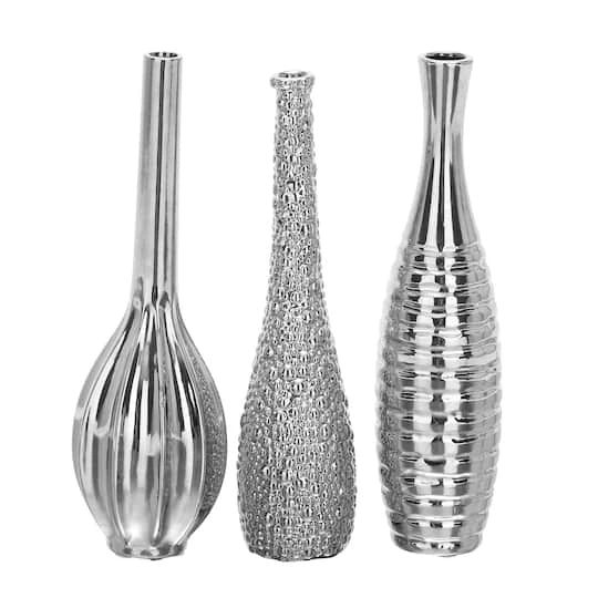 13" Silver Ceramic Glam Vase Set 1 13" Silver Ceramic Glam Vase Set