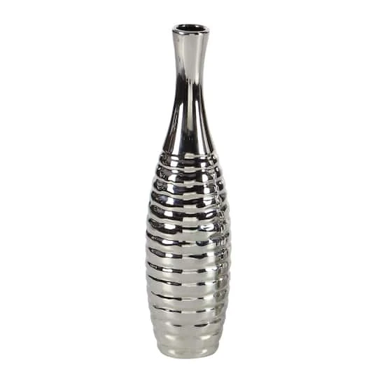 13" Silver Ceramic Glam Vase Set 6 13" Silver Ceramic Glam Vase Set - Image 6