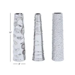 12" Silver Ceramic Abstract Glam Vase Set -Michaels Shop D362959S 6