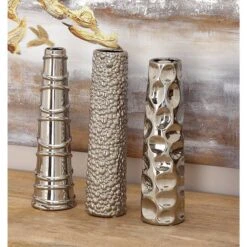 12" Silver Ceramic Abstract Glam Vase Set -Michaels Shop D362959S 7