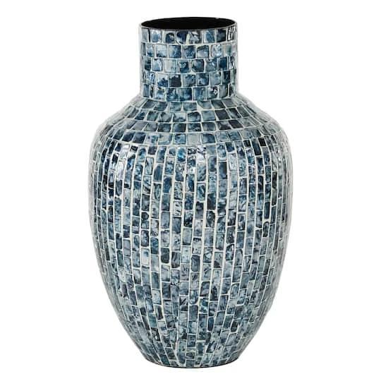 16" Blue Mother Of Pearl Coastal Vase 2 16" Blue Mother Of Pearl Coastal Vase - Image 2