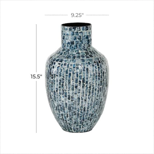16" Blue Mother Of Pearl Coastal Vase 6 16" Blue Mother Of Pearl Coastal Vase - Image 6