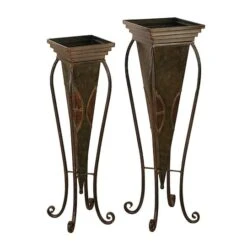 Brown Metal Rustic Planter With Curved Legs Set