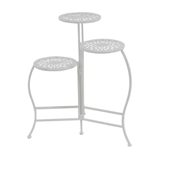 White Metal Traditional Plantstand Set 2 White Metal Traditional Plantstand Set - Image 2