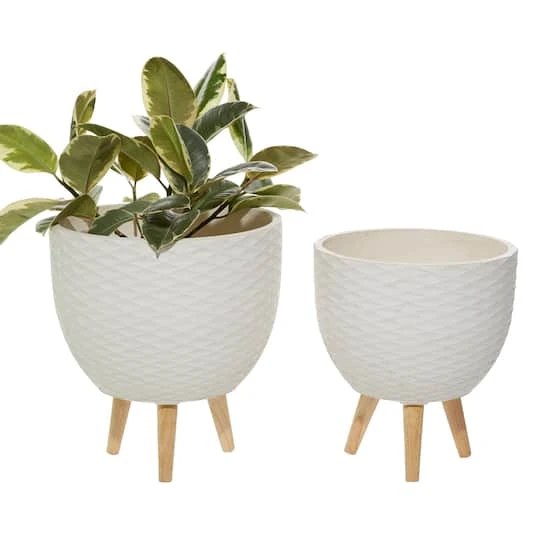 White Polystone Contemporary Planter Set 1 White Polystone Contemporary Planter Set