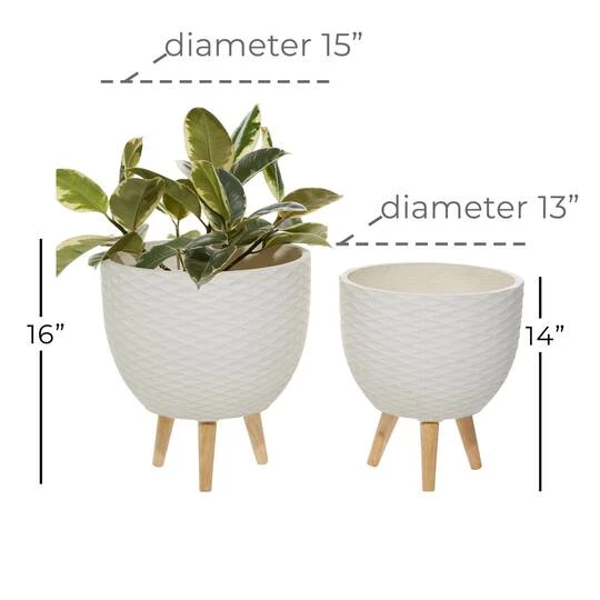 White Polystone Contemporary Planter Set 8 White Polystone Contemporary Planter Set - Image 8