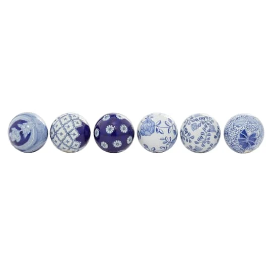 3" Blue & White Patterned Ceramic Vase Filler Orb Set 2 3" Blue & White Patterned Ceramic Vase Filler Orb Set - Image 2