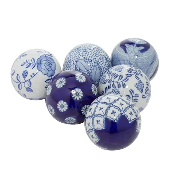 3" Blue & White Patterned Ceramic Vase Filler Orb Set 3 3" Blue & White Patterned Ceramic Vase Filler Orb Set - Image 3