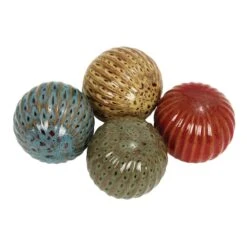 4" Multicolor Ribbed Ceramic Vase Filler Orb Set