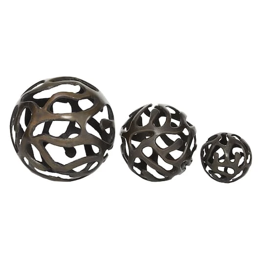 Brass Aluminum Contemporary Decorative Orbs Set 2 Brass Aluminum Contemporary Decorative Orbs Set - Image 2