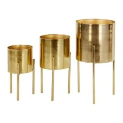 Gold Metal Contemporary Planter Set