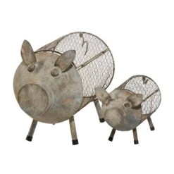Gray Distressed Metal Farmhouse Pig Planter Set 11 Gray Distressed Metal Farmhouse Pig Planter Set -Michaels Shop D369892S 1 1