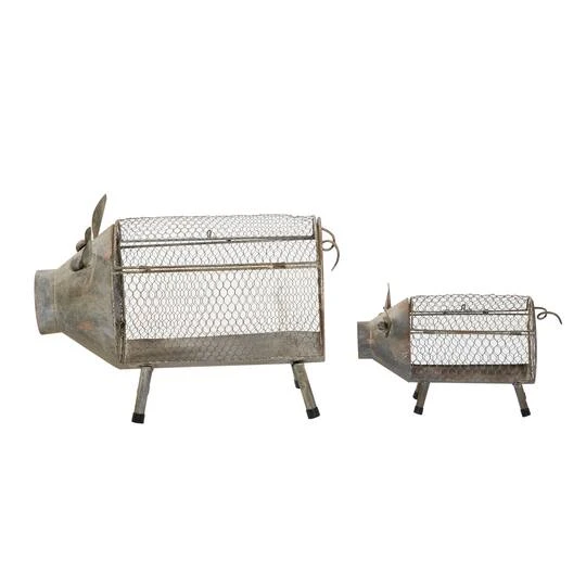 Gray Distressed Metal Farmhouse Pig Planter Set 4 Gray Distressed Metal Farmhouse Pig Planter Set - Image 4