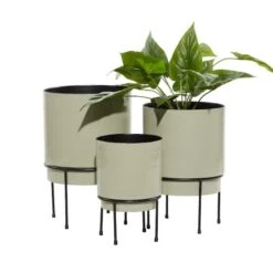 Taupe Metal Contemporary Planter Set