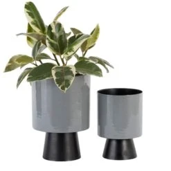Gray & Black Metal Modern Planter Set