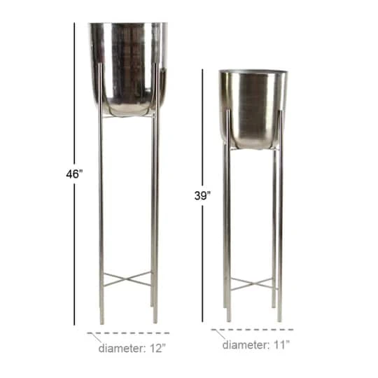 CosmoLiving By Cosmopolitan Silver Metal Tall Glam Planter Set 5 CosmoLiving By Cosmopolitan Silver Metal Tall Glam Planter Set - Image 5