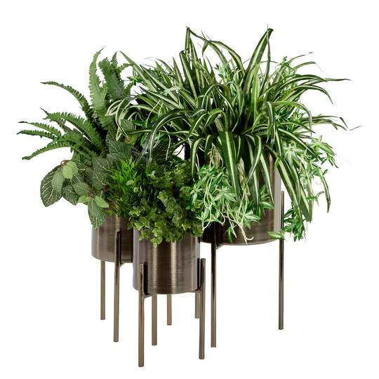 Dark Silver Metal Contemporary Planter Set 3 Dark Silver Metal Contemporary Planter Set - Image 3