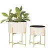 White Metal Contemporary Planter With Gold Legs Set