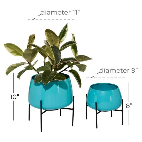 Metal Round Contemporary Planter Set Teal 5 Metal Round Contemporary Planter Set Teal - Image 5