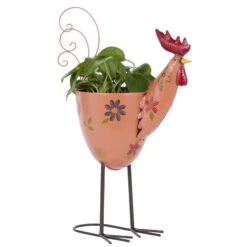 20" Pink Iron Eclectic Rooster Planter
