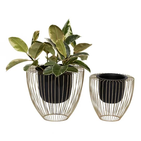 Black & Gold Metal Contemporary Planter Set 2 Black & Gold Metal Contemporary Planter Set - Image 2