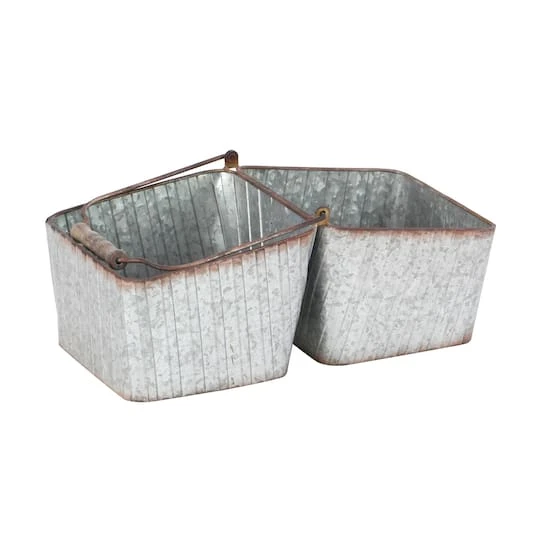 16" Silver Metal Farmhouse 2-Pot Planter 2 16" Silver Metal Farmhouse 2-Pot Planter - Image 2
