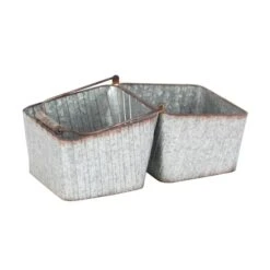 16" Silver Metal Farmhouse 2-Pot Planter