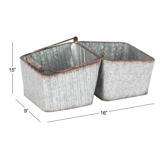 16" Silver Metal Farmhouse 2-Pot Planter 7 16" Silver Metal Farmhouse 2-Pot Planter - Image 7