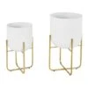 Metal Contemporary Stand Planter Set White