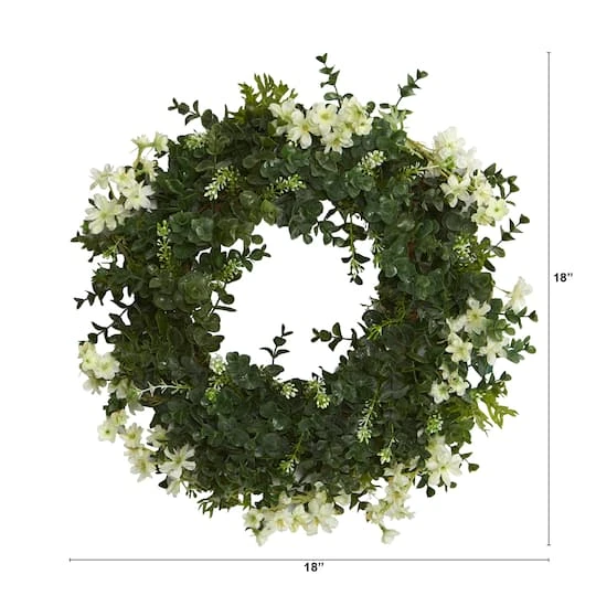 18" Eucalyptus & Dancing Daisy Double Ring Artificial Wreath With Twig Base 3 18" Eucalyptus & Dancing Daisy Double Ring Artificial Wreath With Twig Base - Image 3