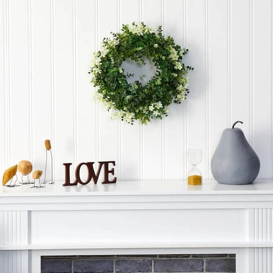 18" Eucalyptus & Dancing Daisy Double Ring Artificial Wreath With Twig Base 4 18" Eucalyptus & Dancing Daisy Double Ring Artificial Wreath With Twig Base - Image 4