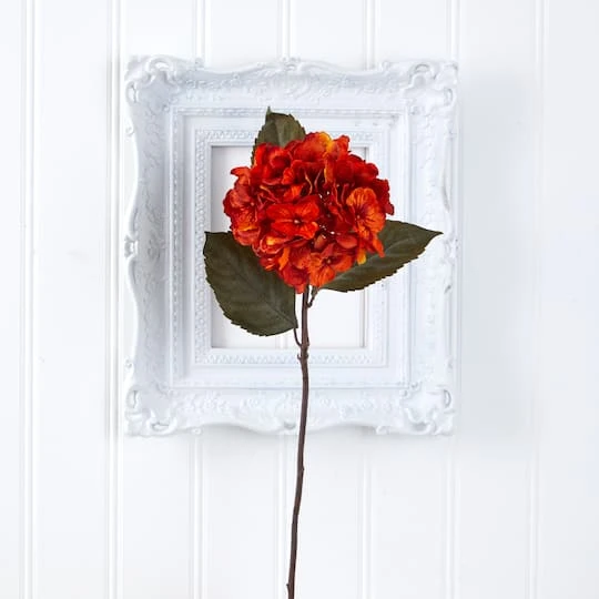 32'' Hydrangea Artificial Flower Stem, 6ct. Orange 4 32'' Hydrangea Artificial Flower Stem, 6ct. Orange - Image 4