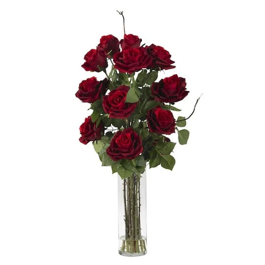 Roses With Cylinder Vase Silk Flower Arrangement 1 Roses With Cylinder Vase Silk Flower Arrangement