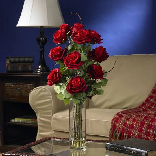 Roses With Cylinder Vase Silk Flower Arrangement 3 Roses With Cylinder Vase Silk Flower Arrangement - Image 3
